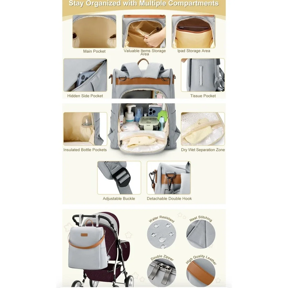 YAYAG Diaper Bag 🆕 Backpack Stylish Tote Navy Blue Travel Baby Shoulder‎ New